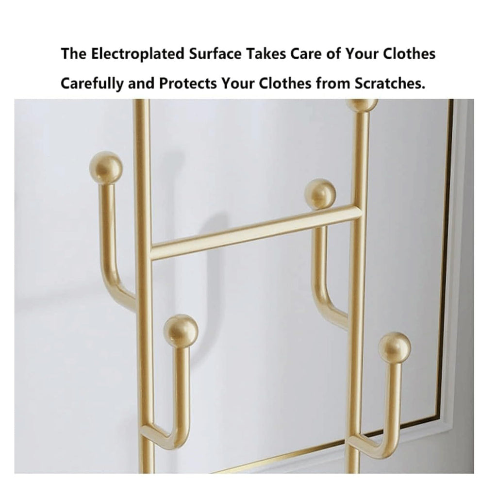 Sturdy Gold Metal Coat Rack with White Shelf and Hooks