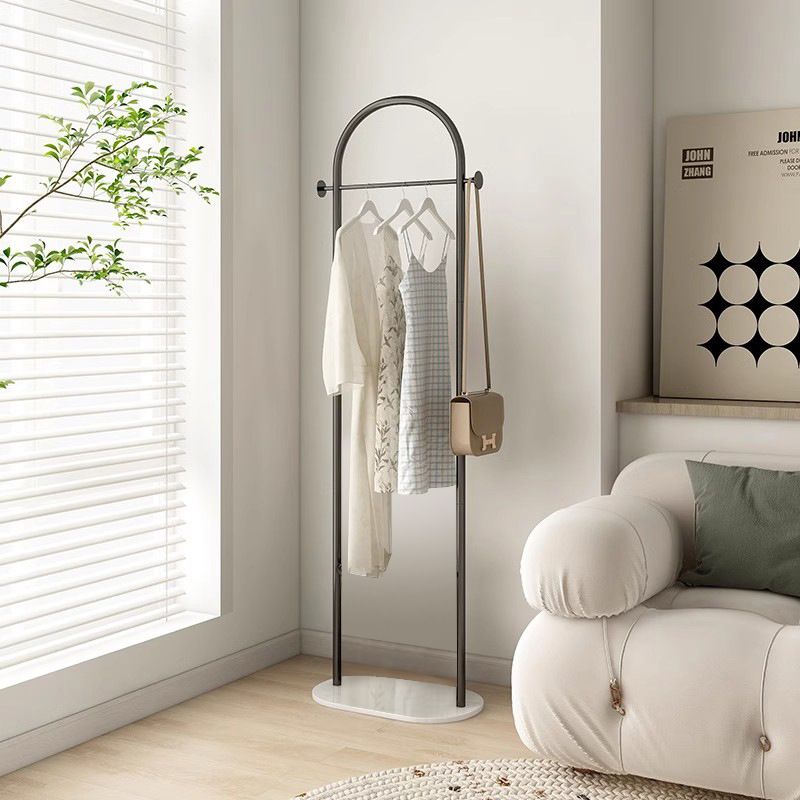 Gold Metal Freestanding Clothes Rack with Shelf & Side Hooks