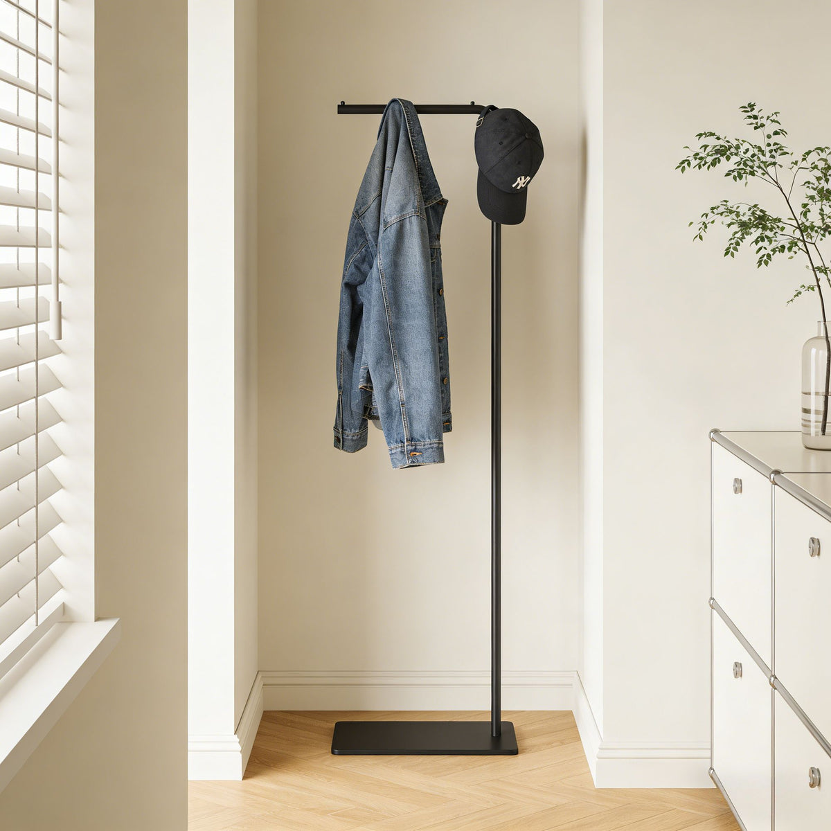Gold Freestanding Clothes Rack with Shelf and Hooks