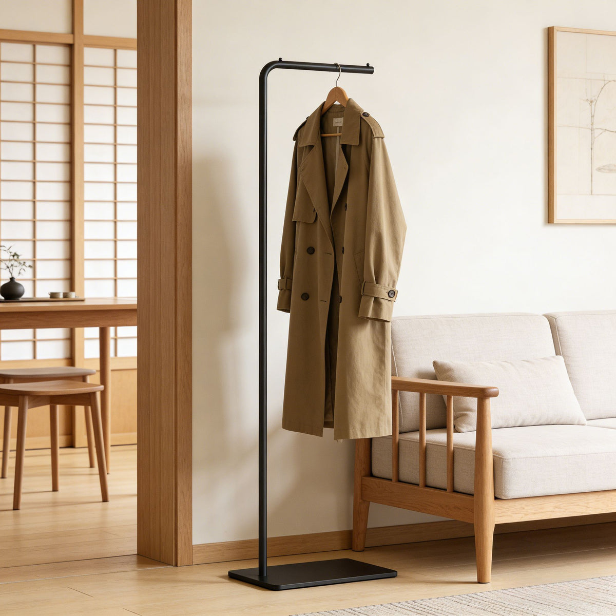 Gold Freestanding Clothes Rack with Shelf and Hooks