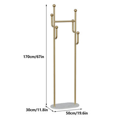 Sturdy Gold Metal Coat Rack with White Shelf and Hooks