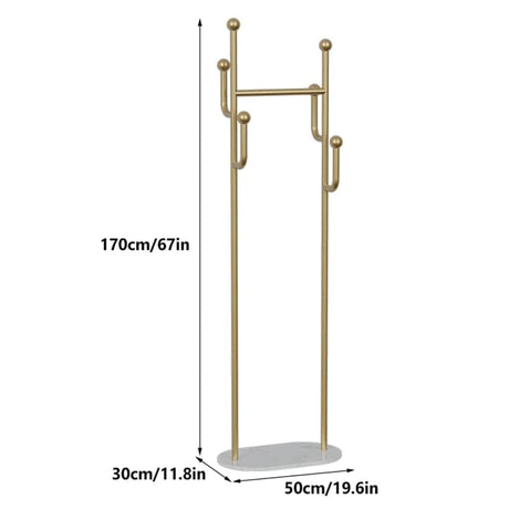 Sturdy Gold Metal Coat Rack with White Shelf and Hooks