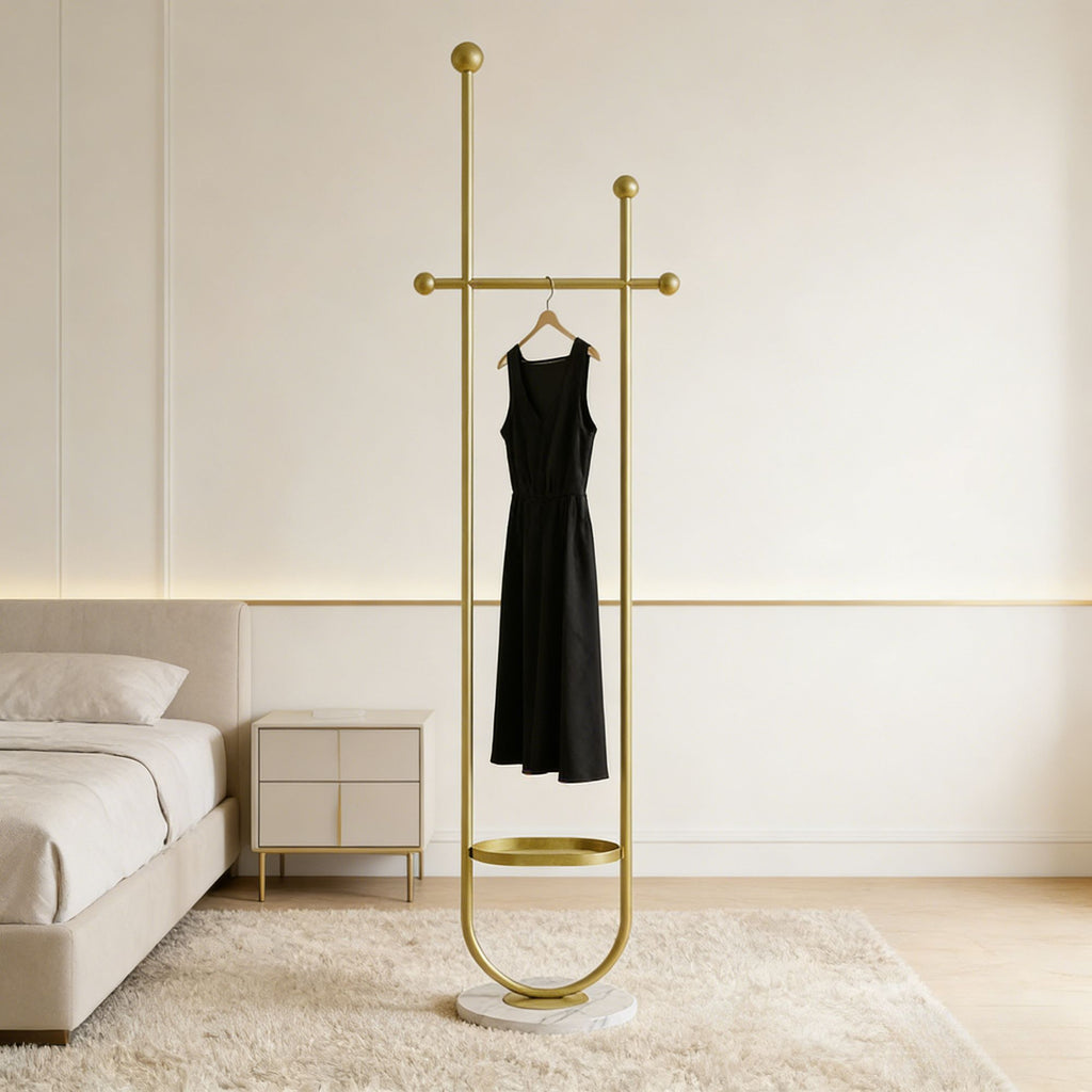 Gold Metal Freestanding Coat Rack with White Shelf – Sturdy & Space-Saving