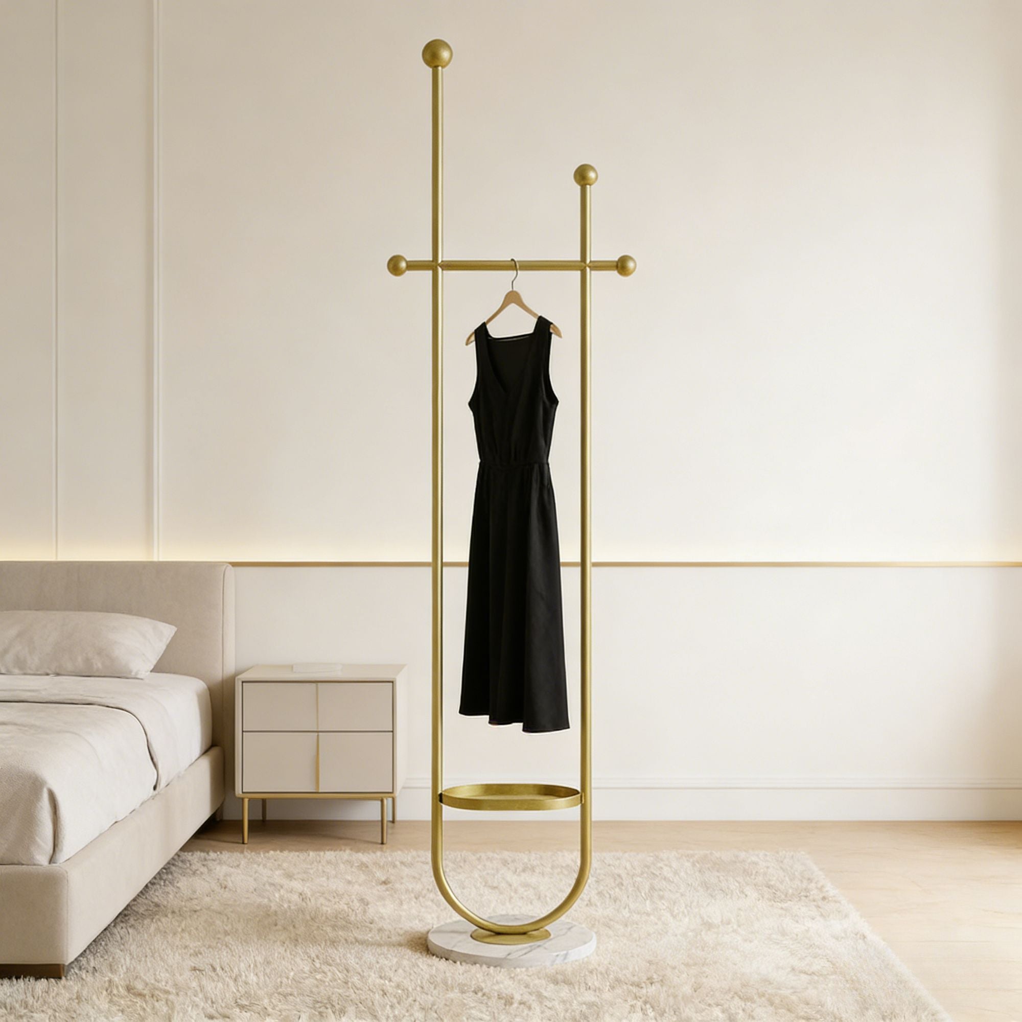 Gold Metal Freestanding Coat Rack with White Shelf – Sturdy & Space-Saving