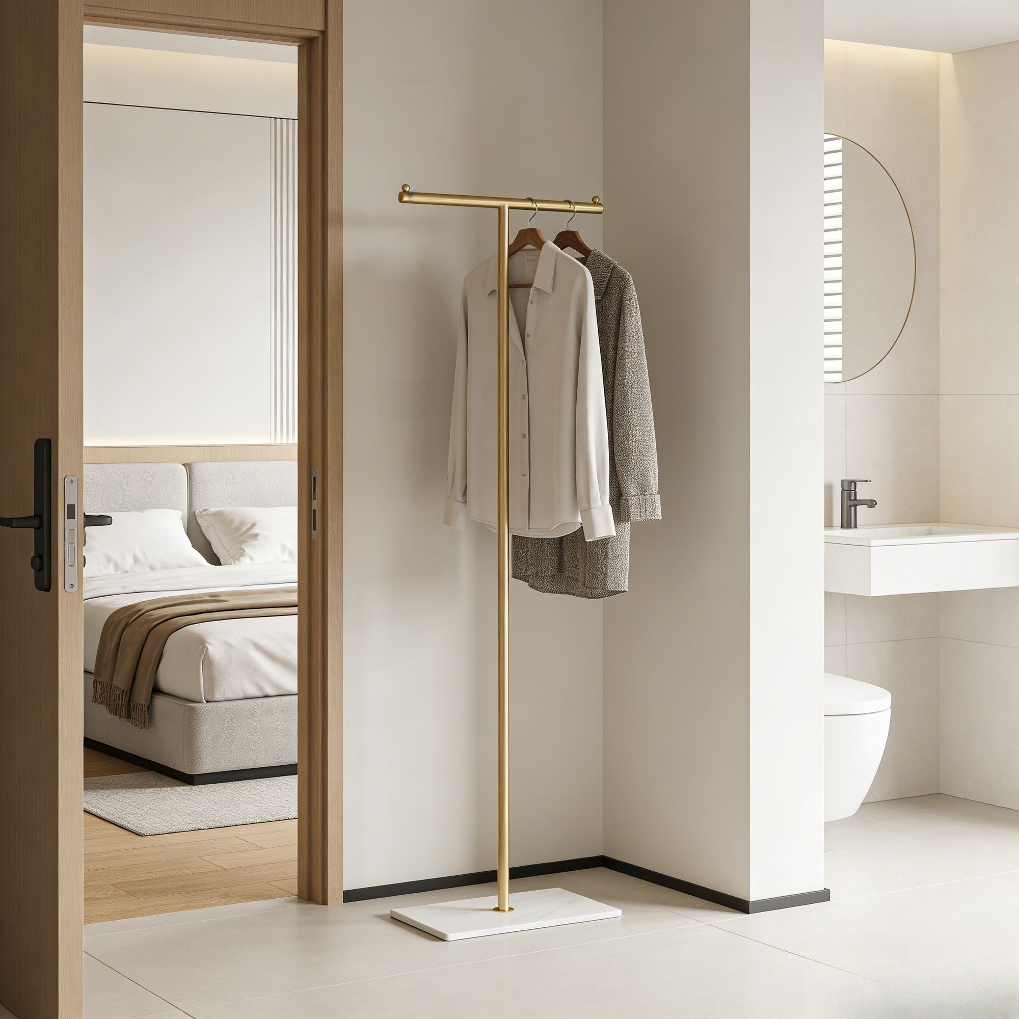 Golden Metal Freestanding practical Clothing Rack with Marble Base