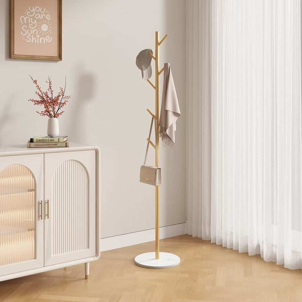Sturdy Gold Metal Coat Rack with White Shelf for Entryway and Bedroom