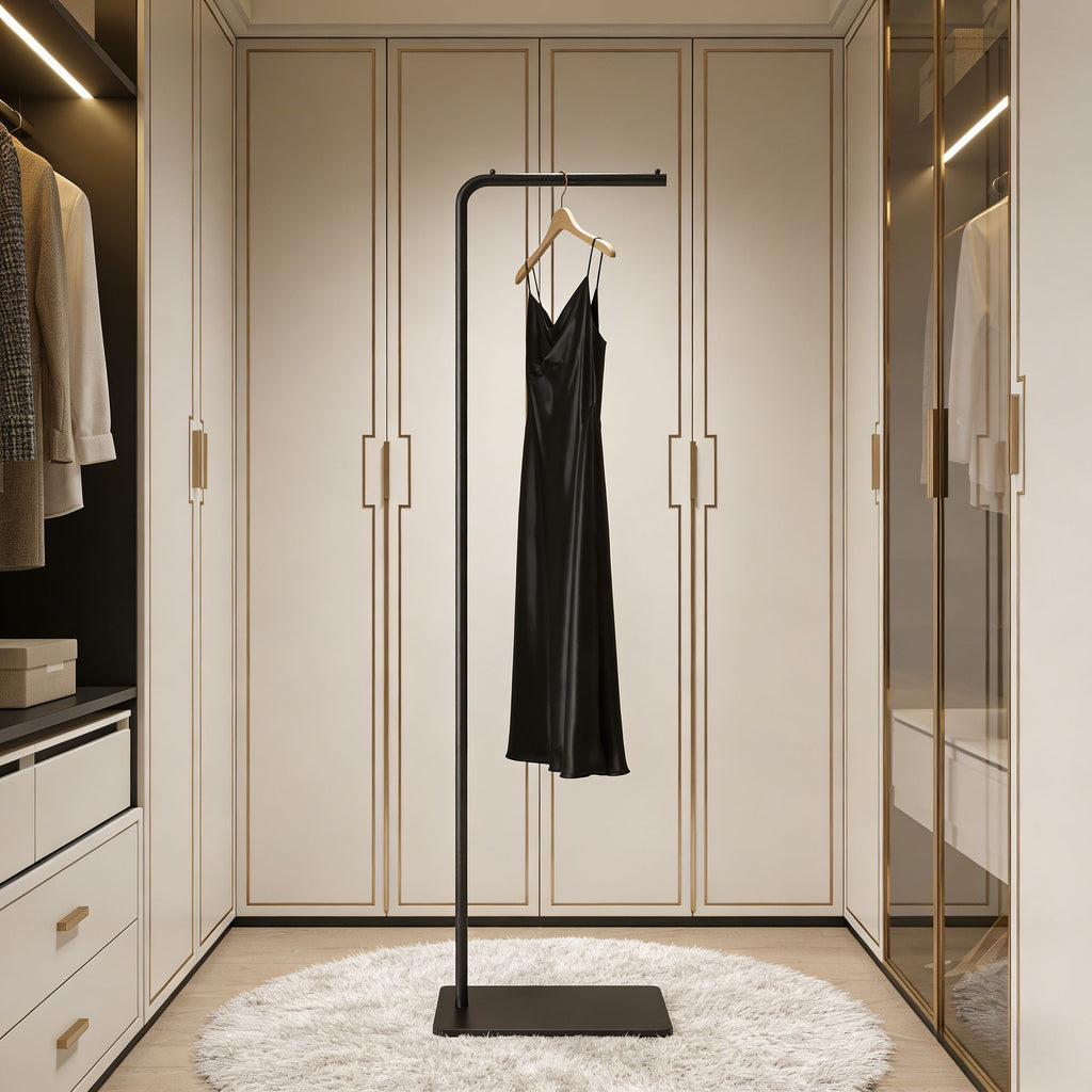 Gold Freestanding Clothes Rack with Shelf and Hooks
