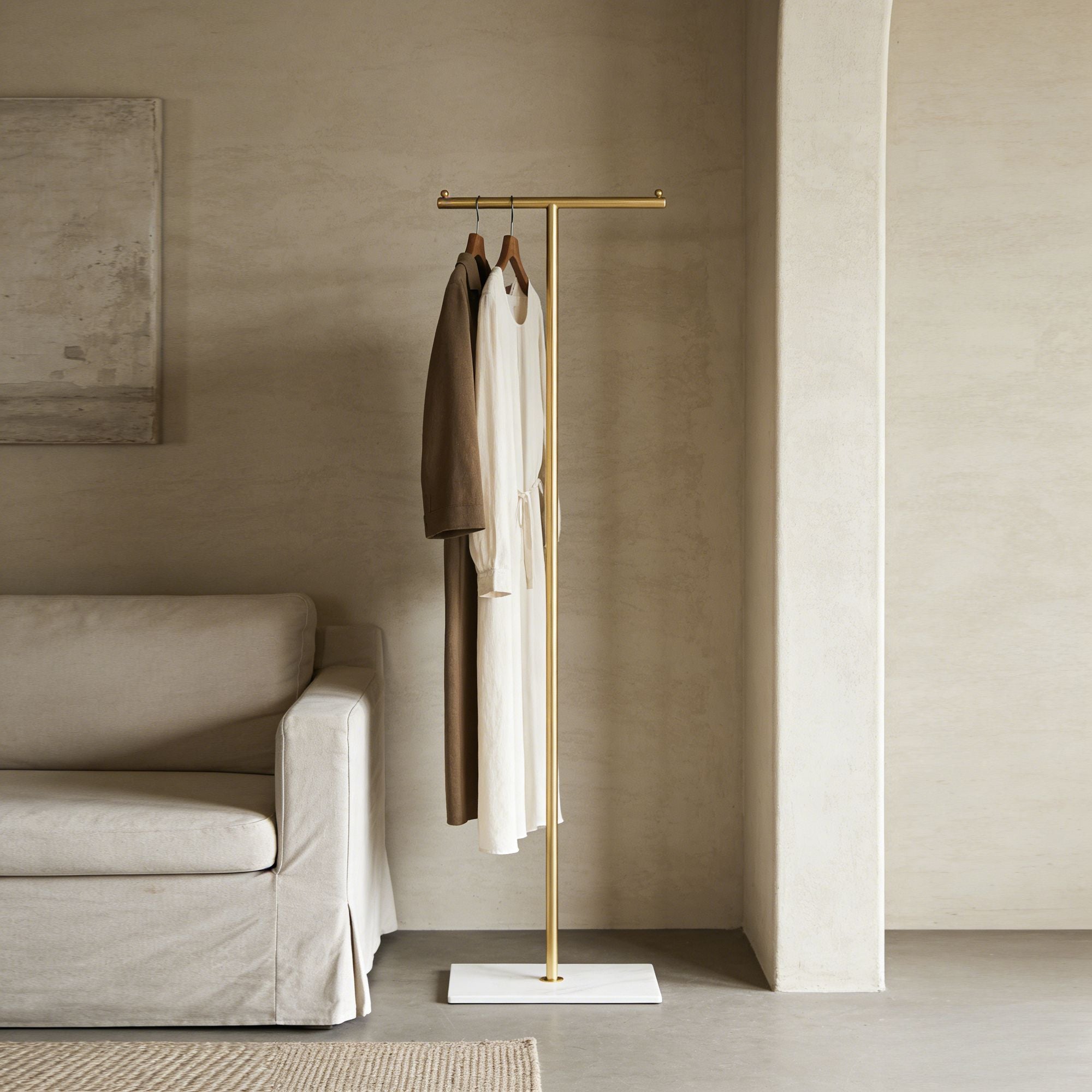 Golden Metal Freestanding practical Clothing Rack with Marble Base