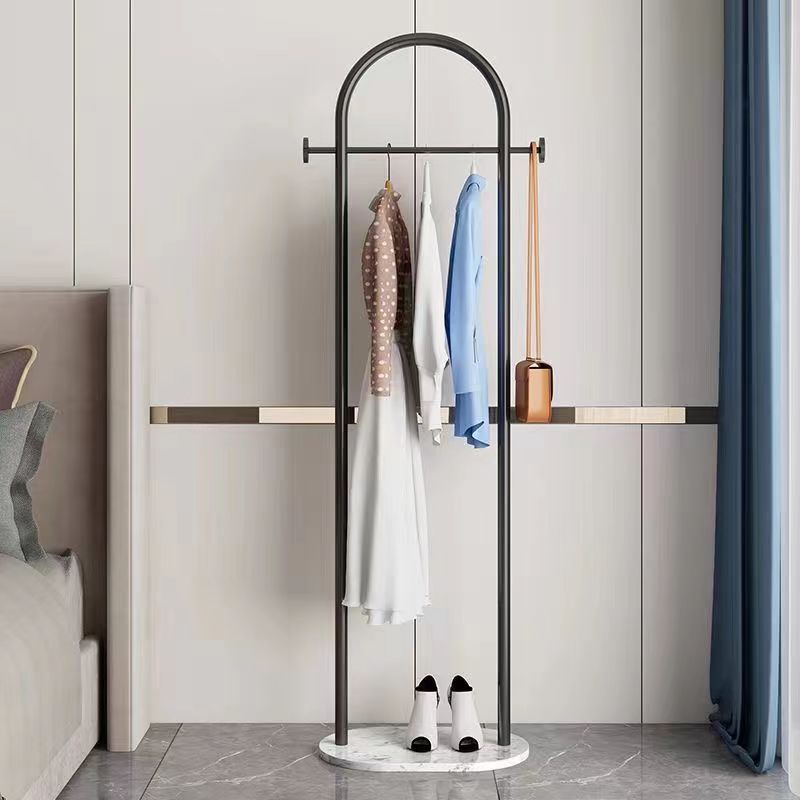 Gold Metal Freestanding Clothes Rack with Shelf & Side Hooks