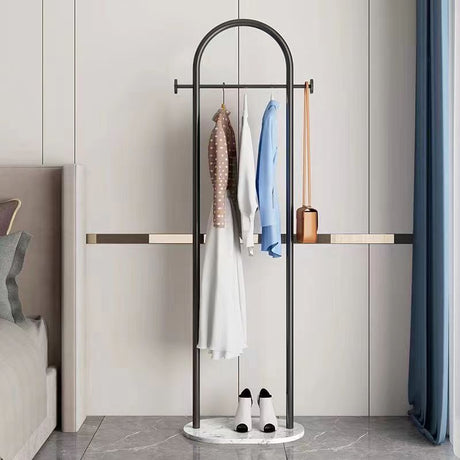 Gold Metal Freestanding Clothes Rack with Shelf & Side Hooks