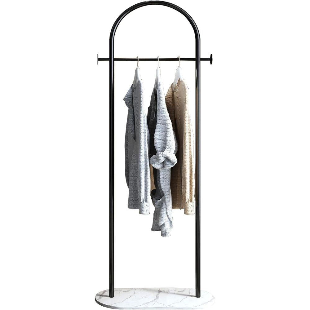 Gold Metal Freestanding Clothes Rack with Shelf & Side Hooks