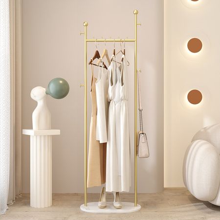 Gold Freestanding Clothing Rack with Shelf and Hooks