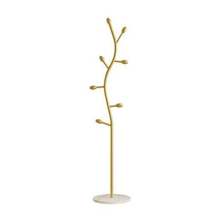 Golden Freestanding Clothing Rack with Shelf and Side Hooks
