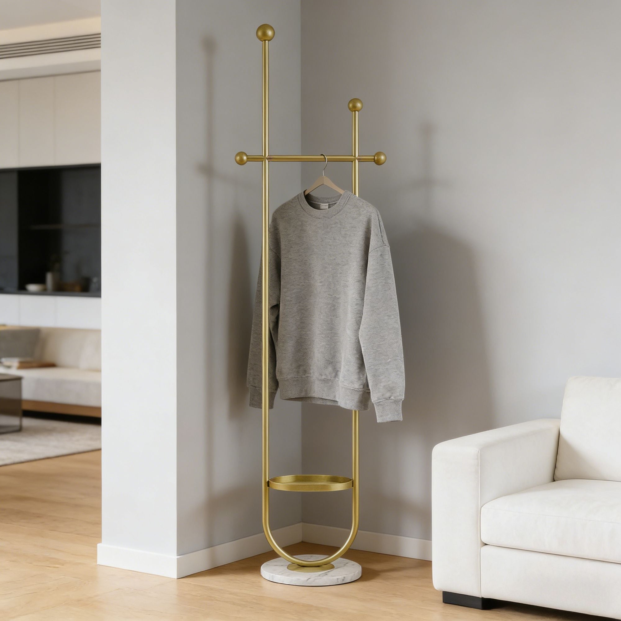 Gold Metal Freestanding Coat Rack with White Shelf – Sturdy & Space-Saving