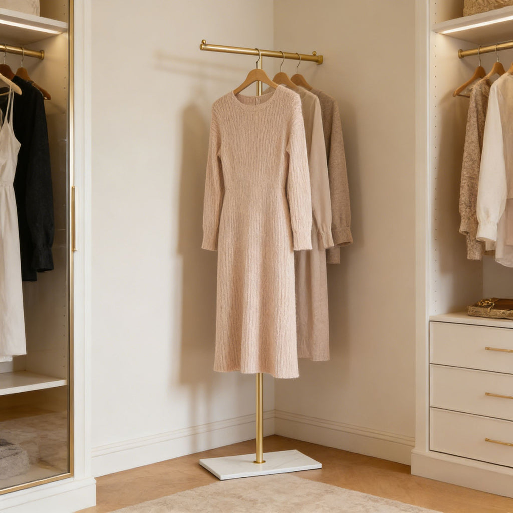 Golden Metal Freestanding practical Clothing Rack with Marble Base