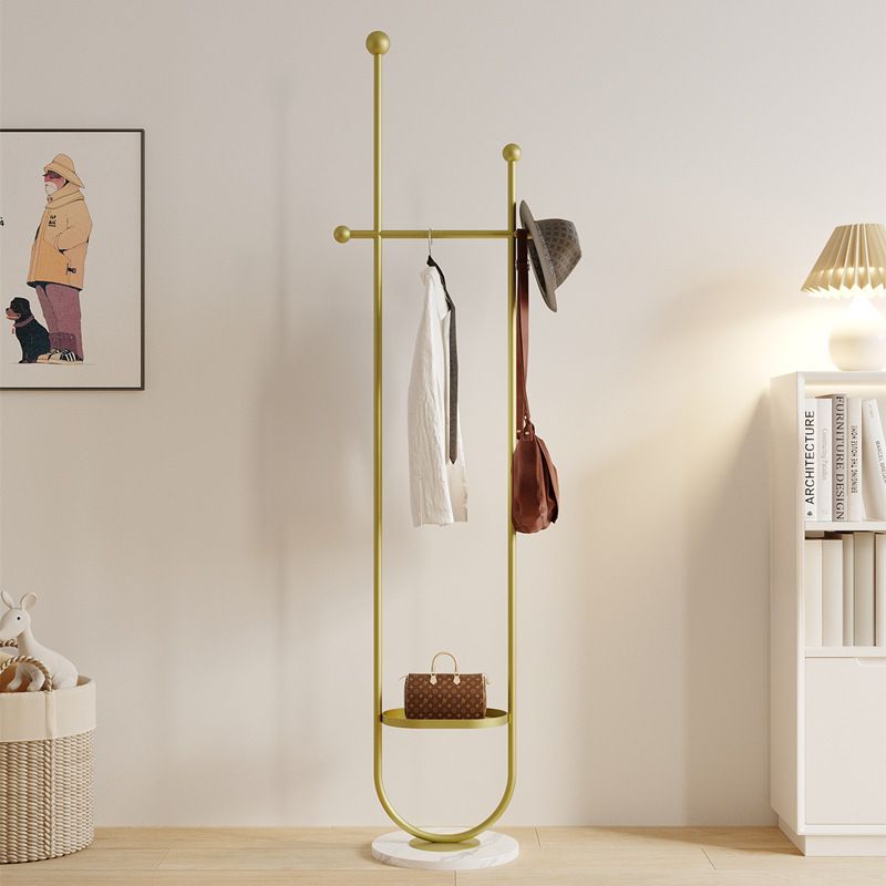 Gold Metal Freestanding Coat Rack with White Shelf – Sturdy & Space-Saving