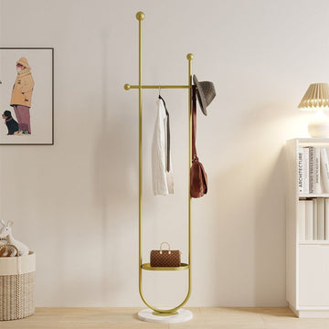 Gold Metal Freestanding Coat Rack with White Shelf – Sturdy & Space-Saving