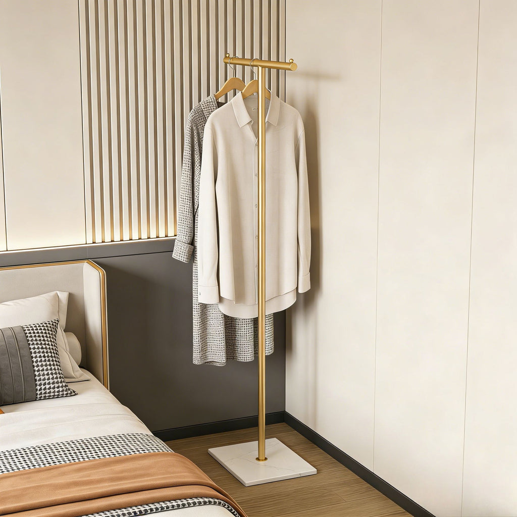 Golden Metal Freestanding practical Clothing Rack with Marble Base