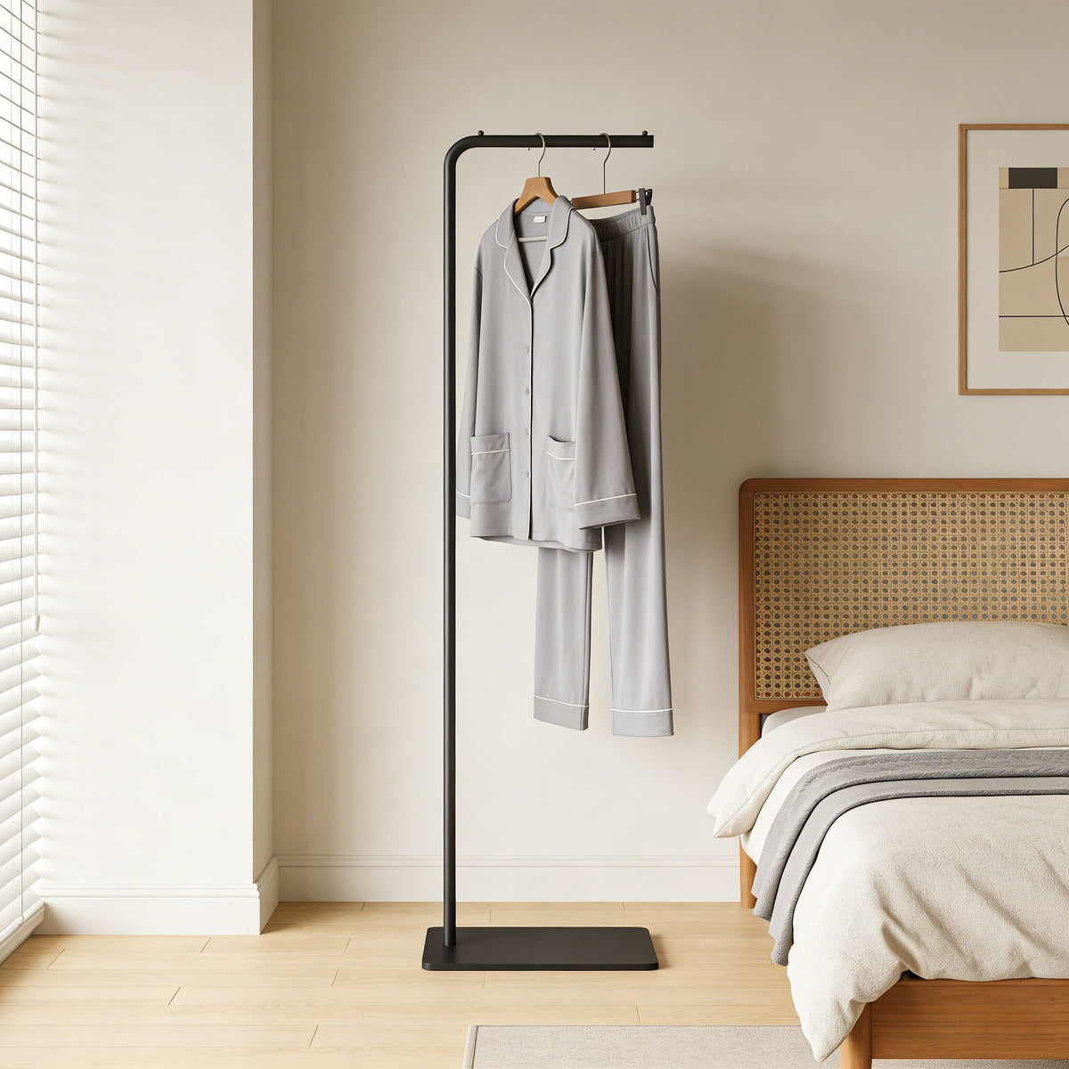 Gold Freestanding Clothes Rack with Shelf and Hooks