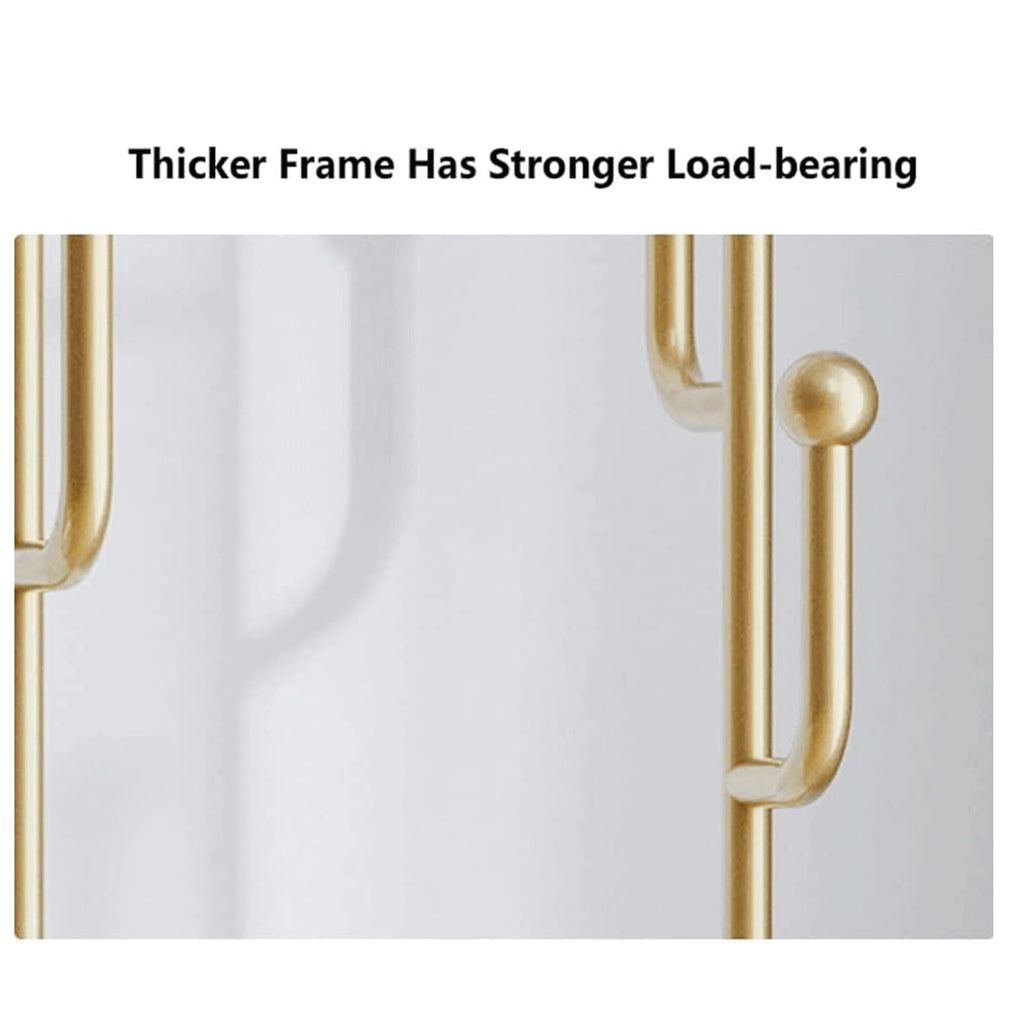 Sturdy Gold Metal Coat Rack with White Shelf and Hooks