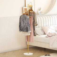 Gold Metal Freestanding Clothes Rack with Shelf and Side Hooks