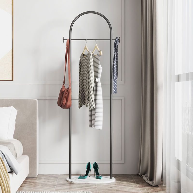 Gold Metal Freestanding Clothes Rack with Shelf & Side Hooks