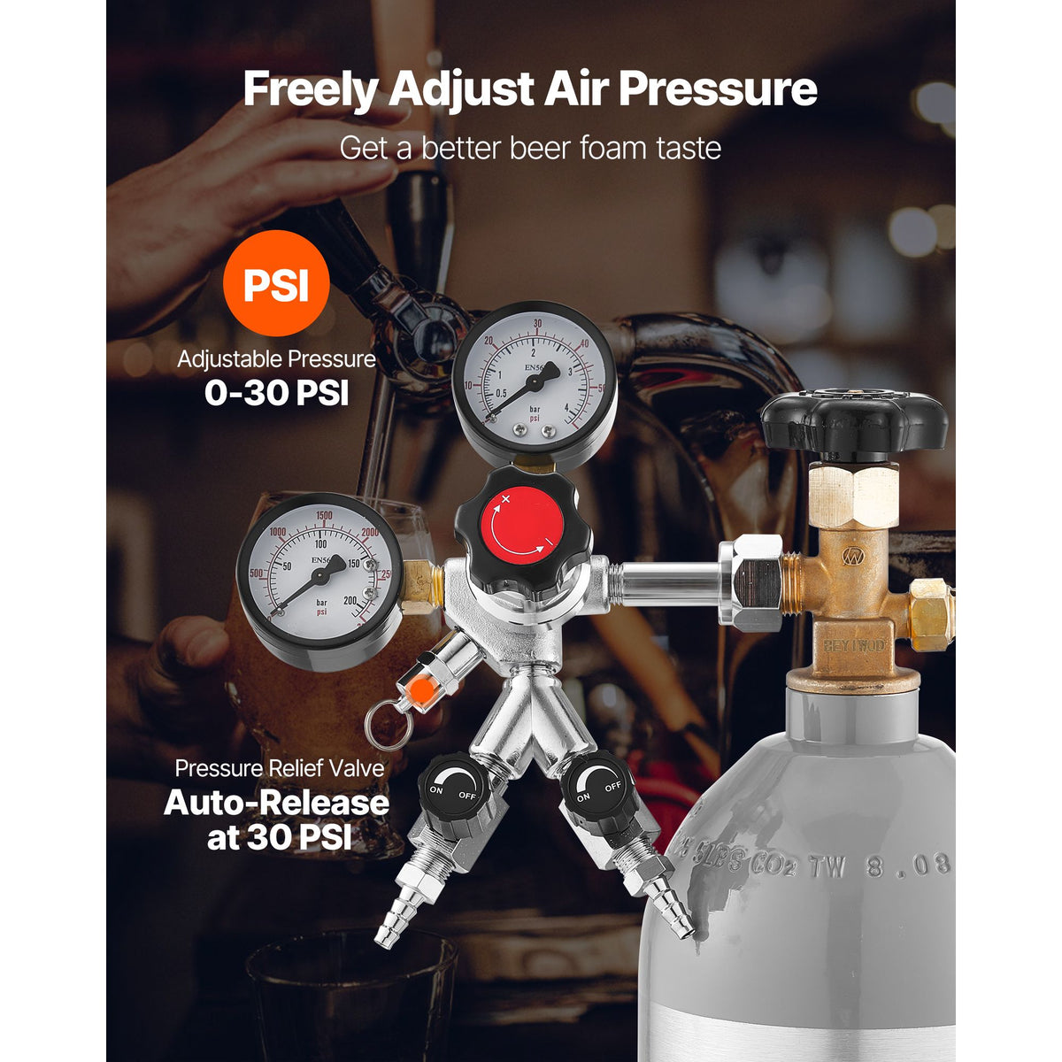 Dual-Gauge CO2 Regulator for Draft Beer and Homebrewing