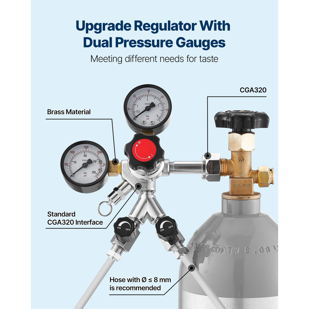 Dual-Gauge CO2 Regulator for Draft Beer and Homebrewing