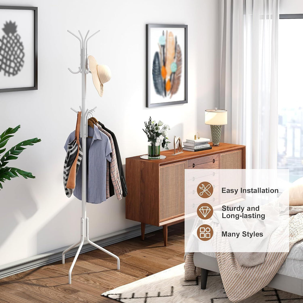 Freestanding Coat Rack and Coat Tree for Entryway Hats and Jackets