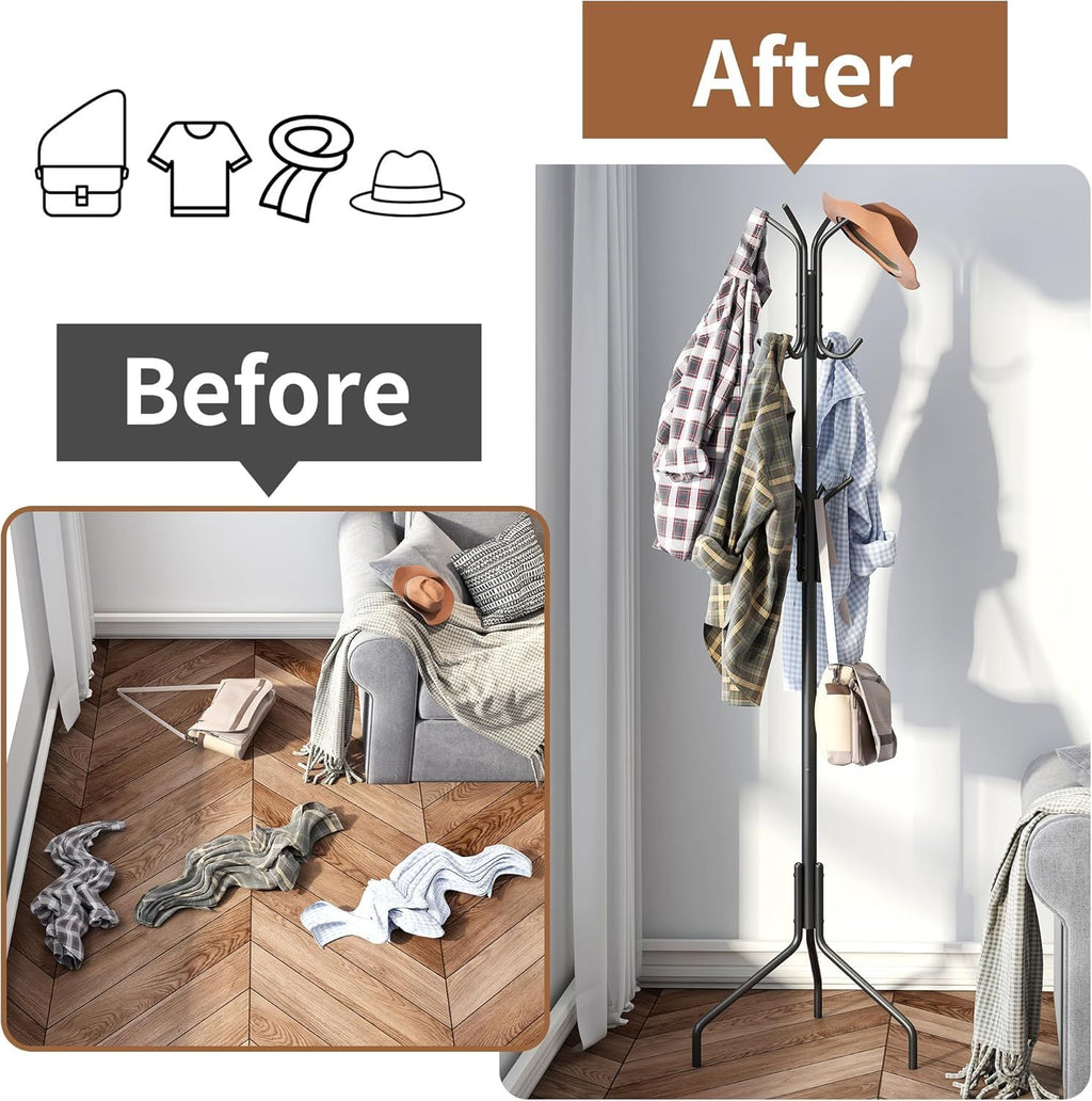 Freestanding Coat Rack and Coat Tree for Entryway Hats and Jackets