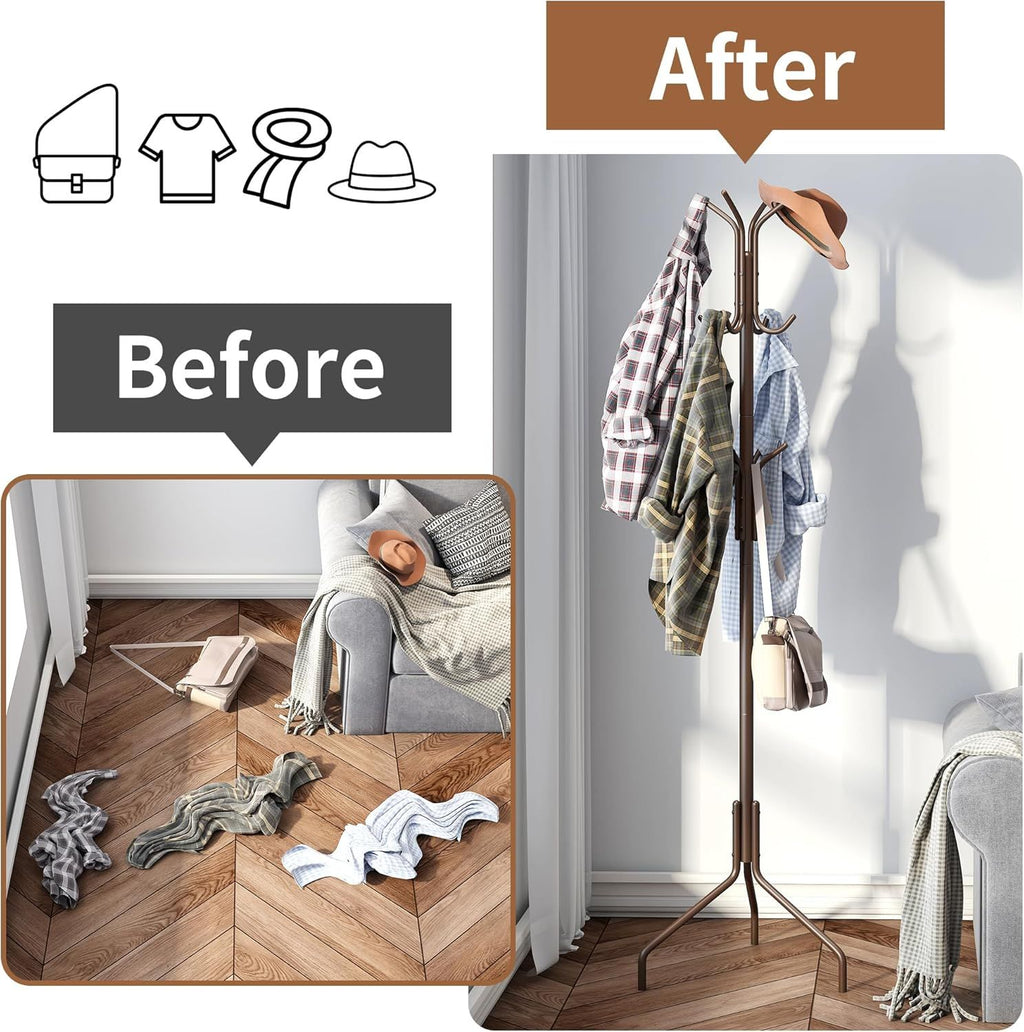 Freestanding Coat Rack and Coat Tree for Entryway Hats and Jackets