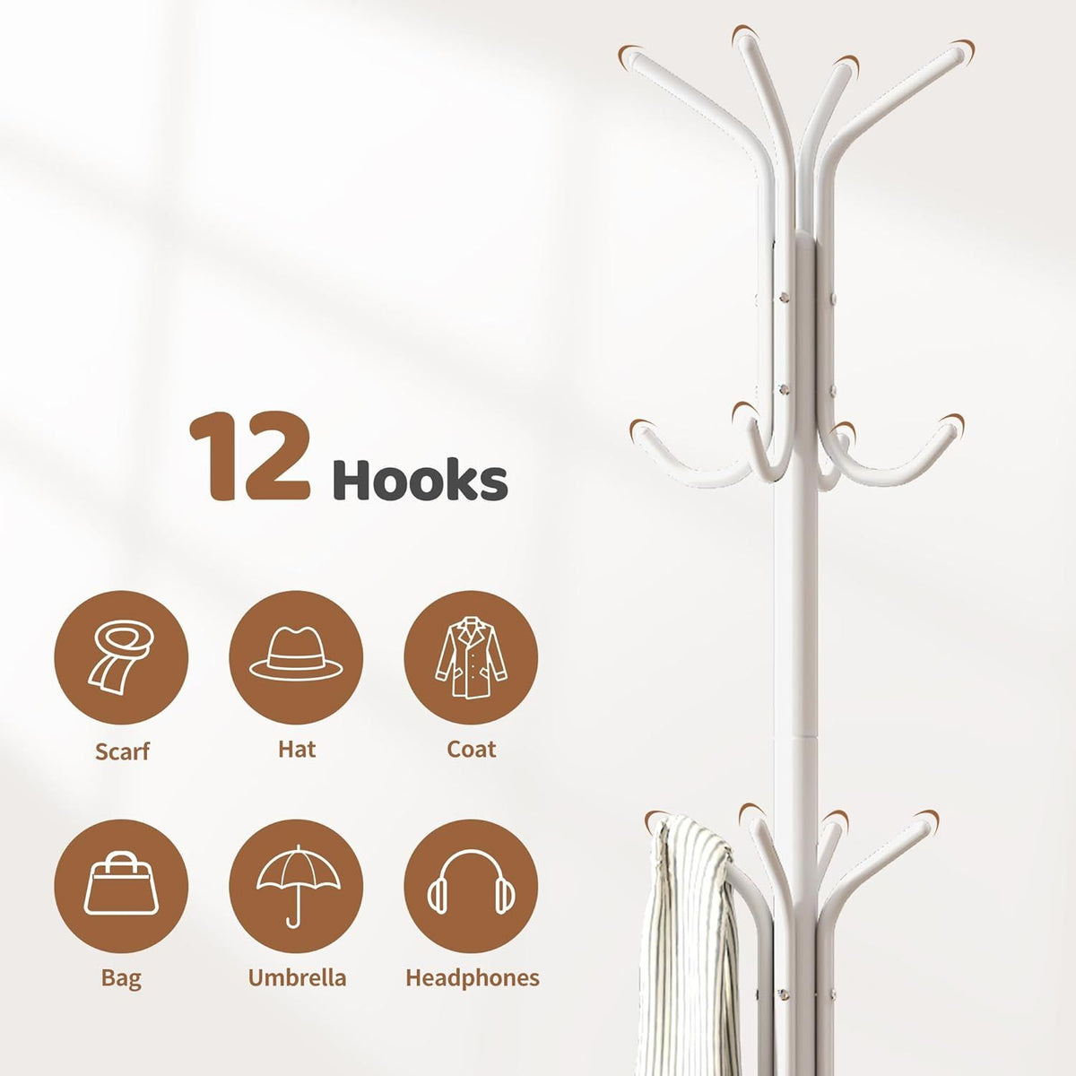 Freestanding Coat Rack and Coat Tree for Entryway Hats and Jackets