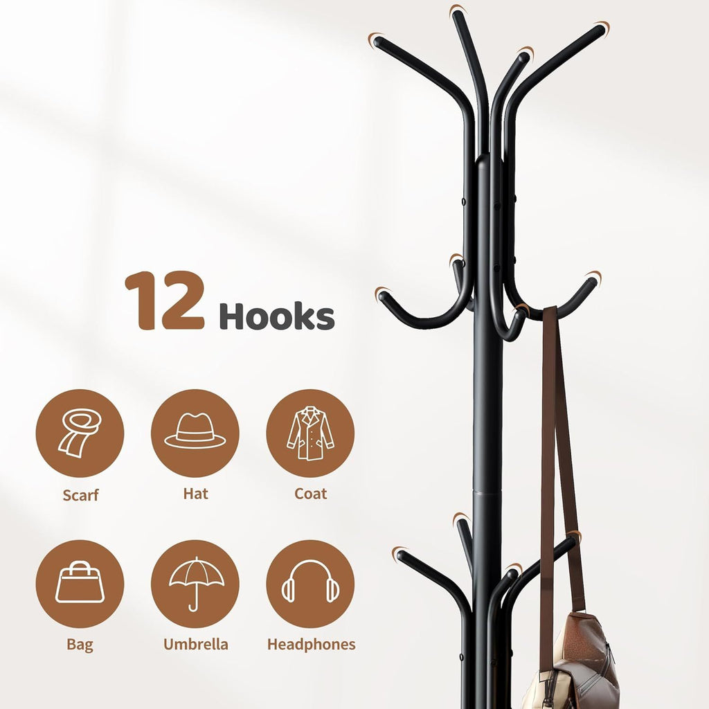 Freestanding Coat Rack and Coat Tree for Entryway Hats and Jackets