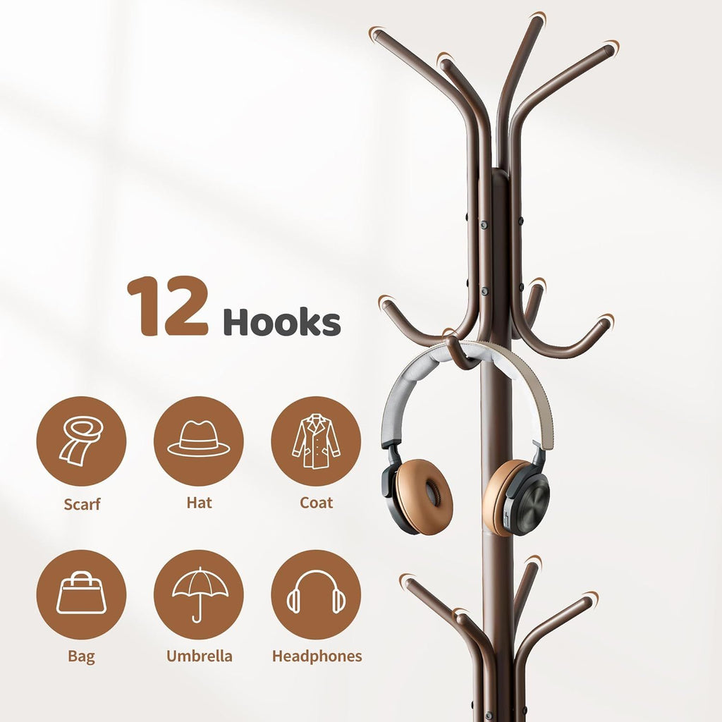 Freestanding Coat Rack and Coat Tree for Entryway Hats and Jackets