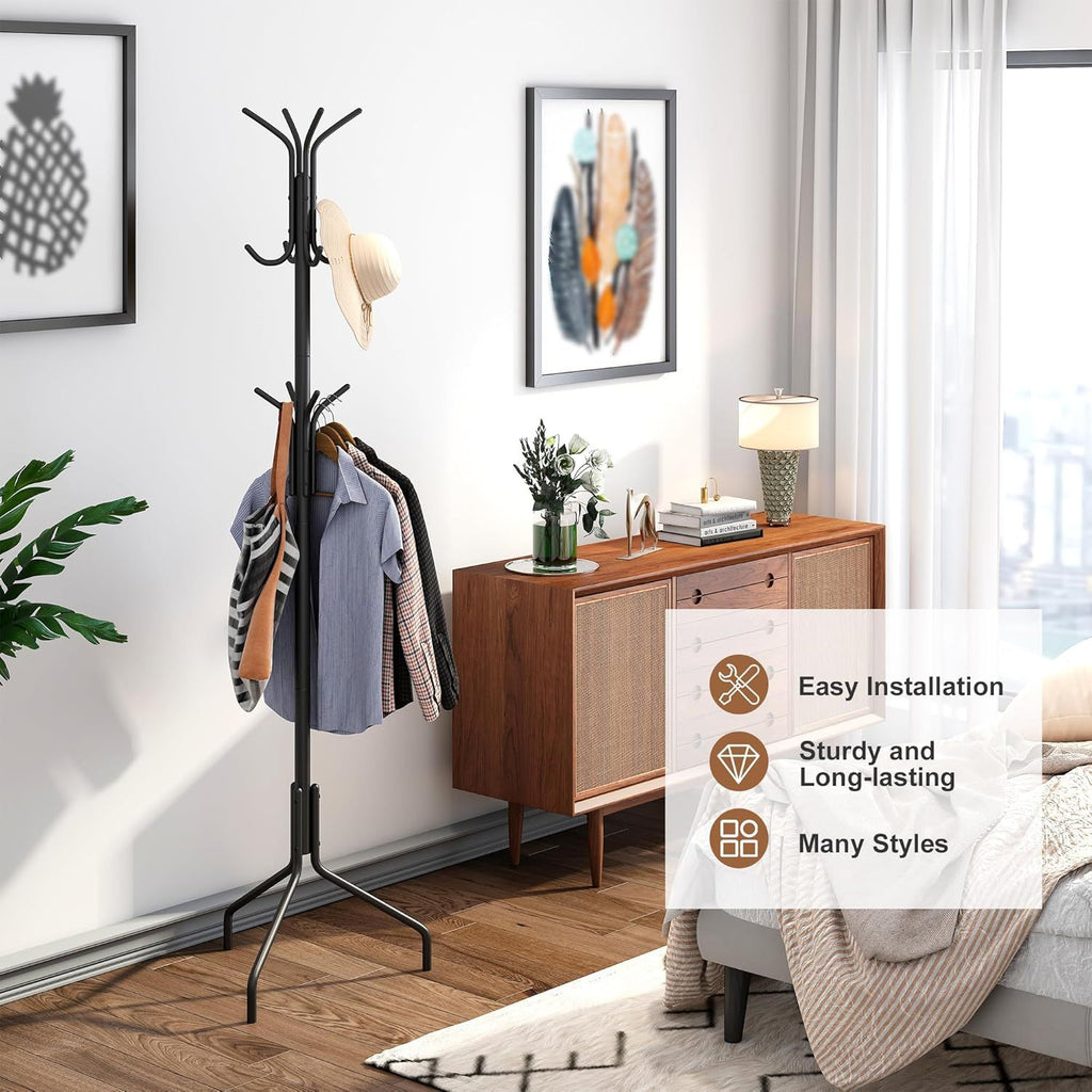 Freestanding Coat Rack and Coat Tree for Entryway Hats and Jackets