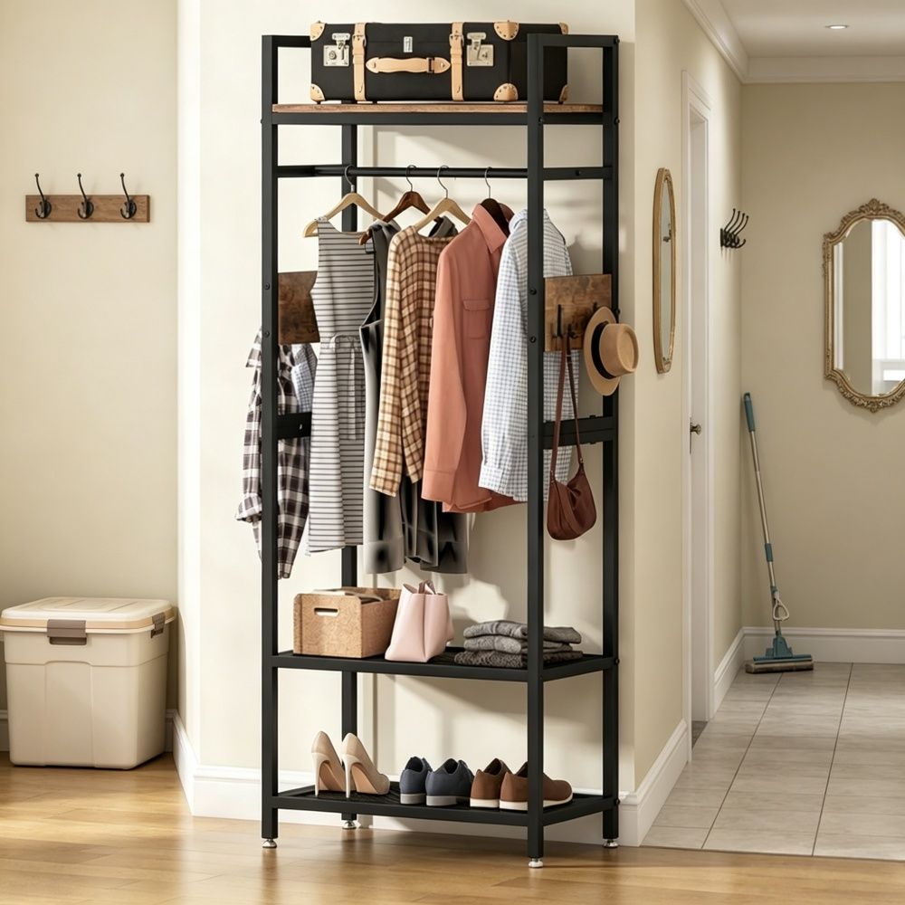 Compact Freestanding Coat and Clothing Rack for Small Spaces