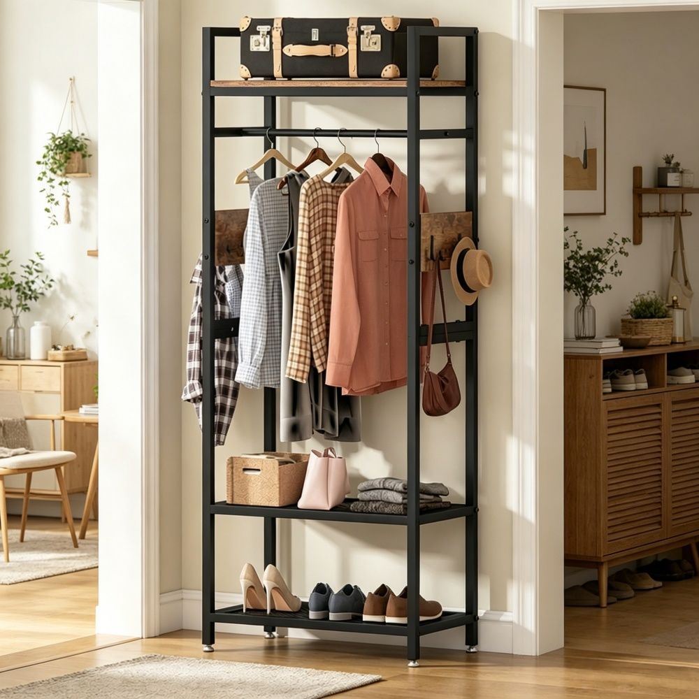 Compact Freestanding Coat and Clothing Rack for Small Spaces