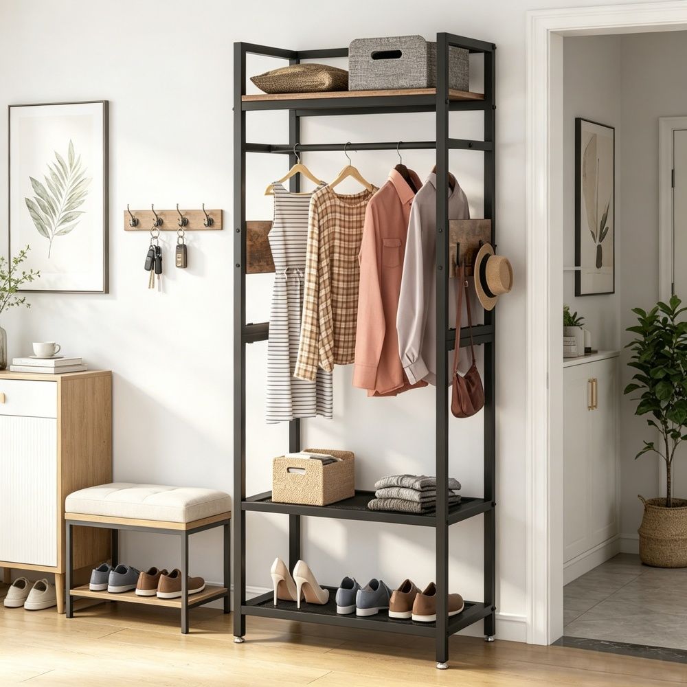 Compact Freestanding Coat and Clothing Rack for Small Spaces
