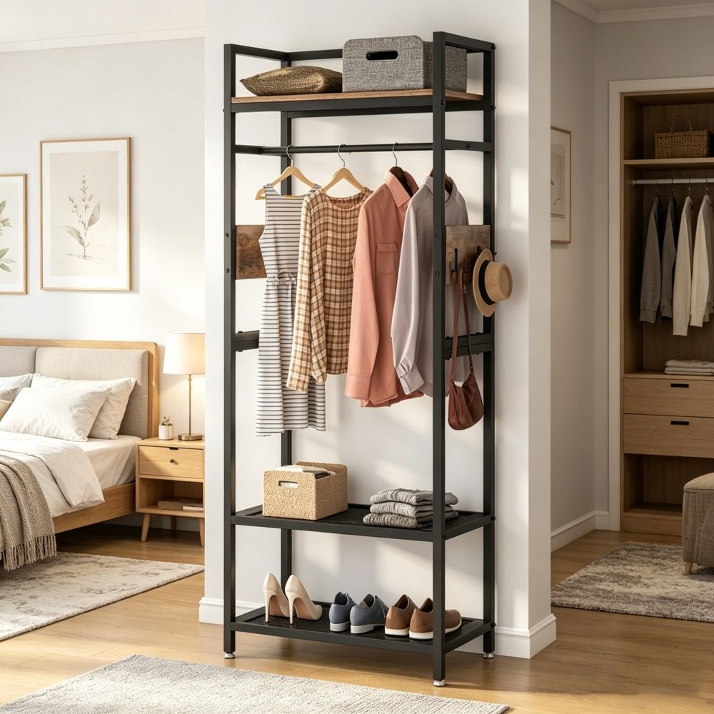 Compact Freestanding Coat and Clothing Rack for Small Spaces
