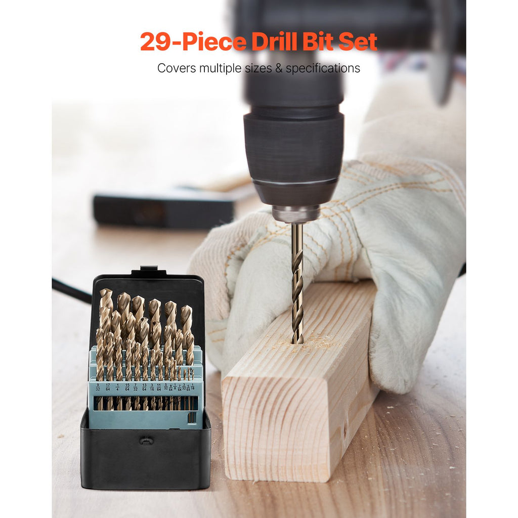 M35 Cobalt Drill Bit Set, 29 Pieces with Storage Case – High Speed Steel for Metal, Wood & Plastic