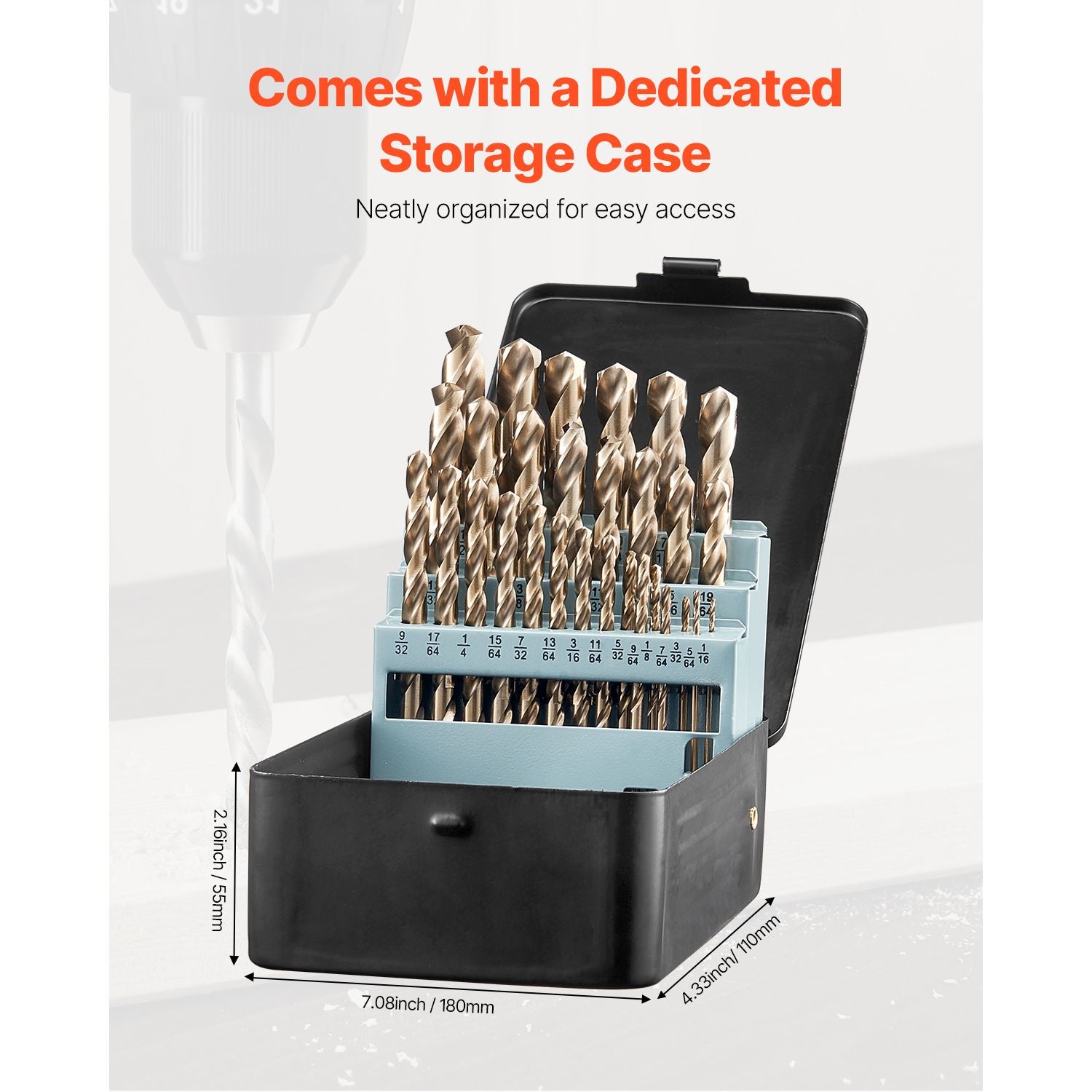 M35 Cobalt Drill Bit Set, 29 Pieces with Storage Case – High Speed Steel for Metal, Wood & Plastic