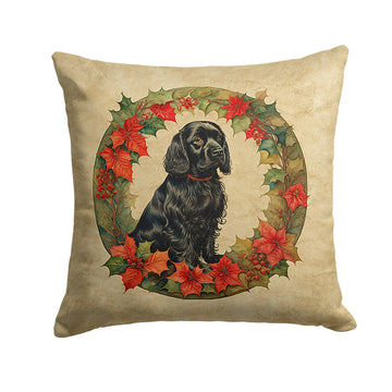 Cocker Spaniel Christmas Flowers Water-Resistant Throw Pillow