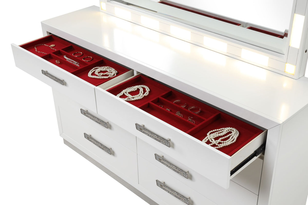 Coco Eight-Drawer Dresser with Mirrored Jewelry Storage