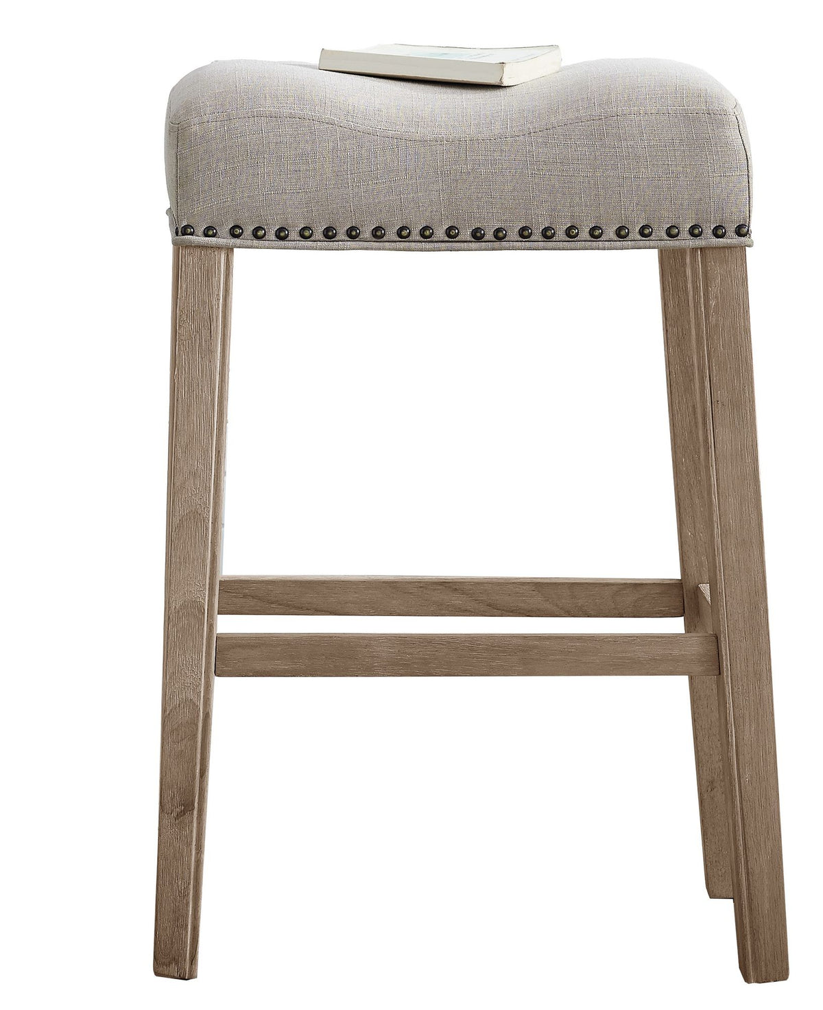 Tan Upholstered Backless Saddle Seat Bar Stools Set of 2