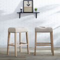 Tan Upholstered Backless Saddle Seat Bar Stools Set of 2