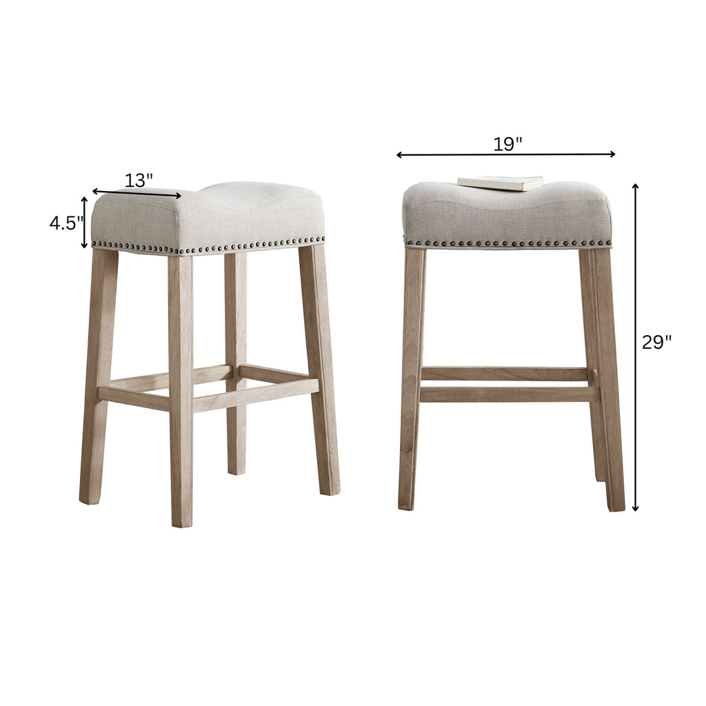 Tan Upholstered Backless Saddle Seat Bar Stools Set of 2