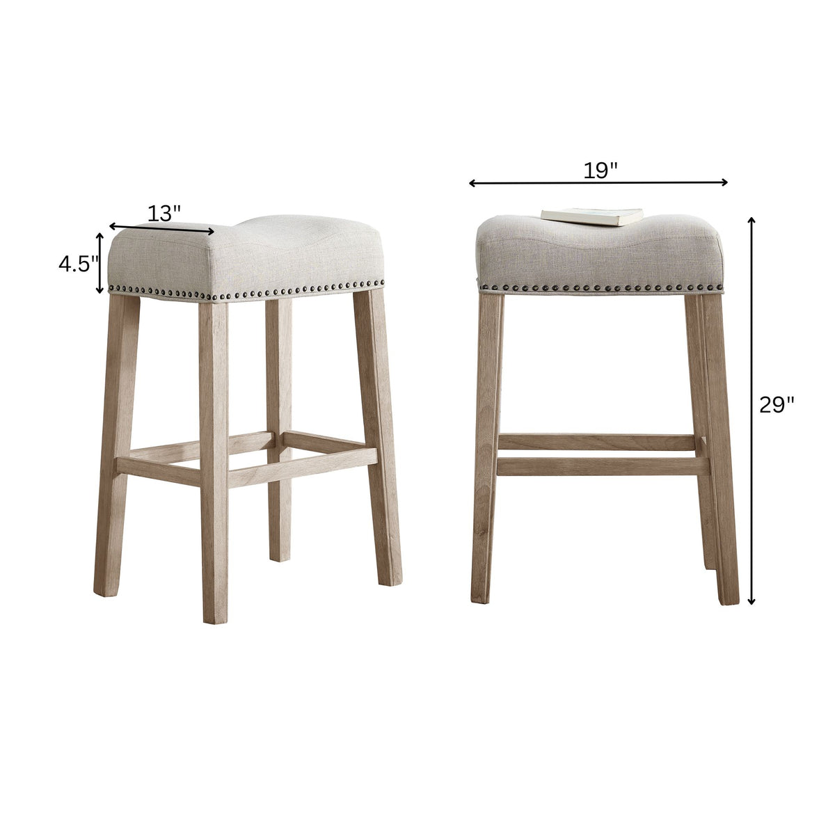 Tan Upholstered Backless Saddle Seat Bar Stools Set of 2