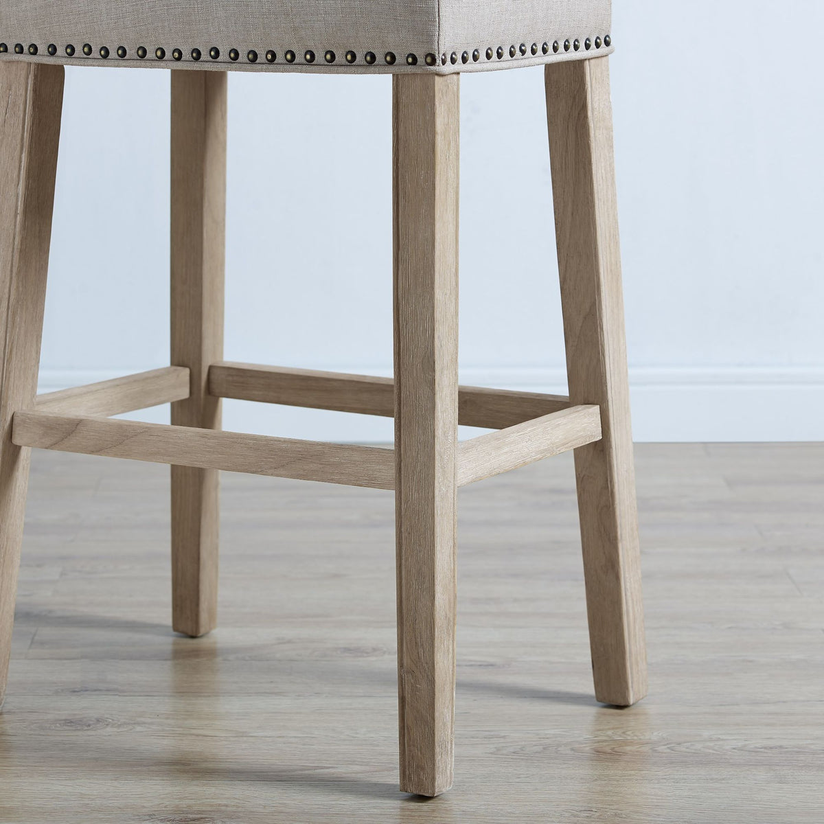 Tan Upholstered Backless Saddle Seat Bar Stools Set of 2