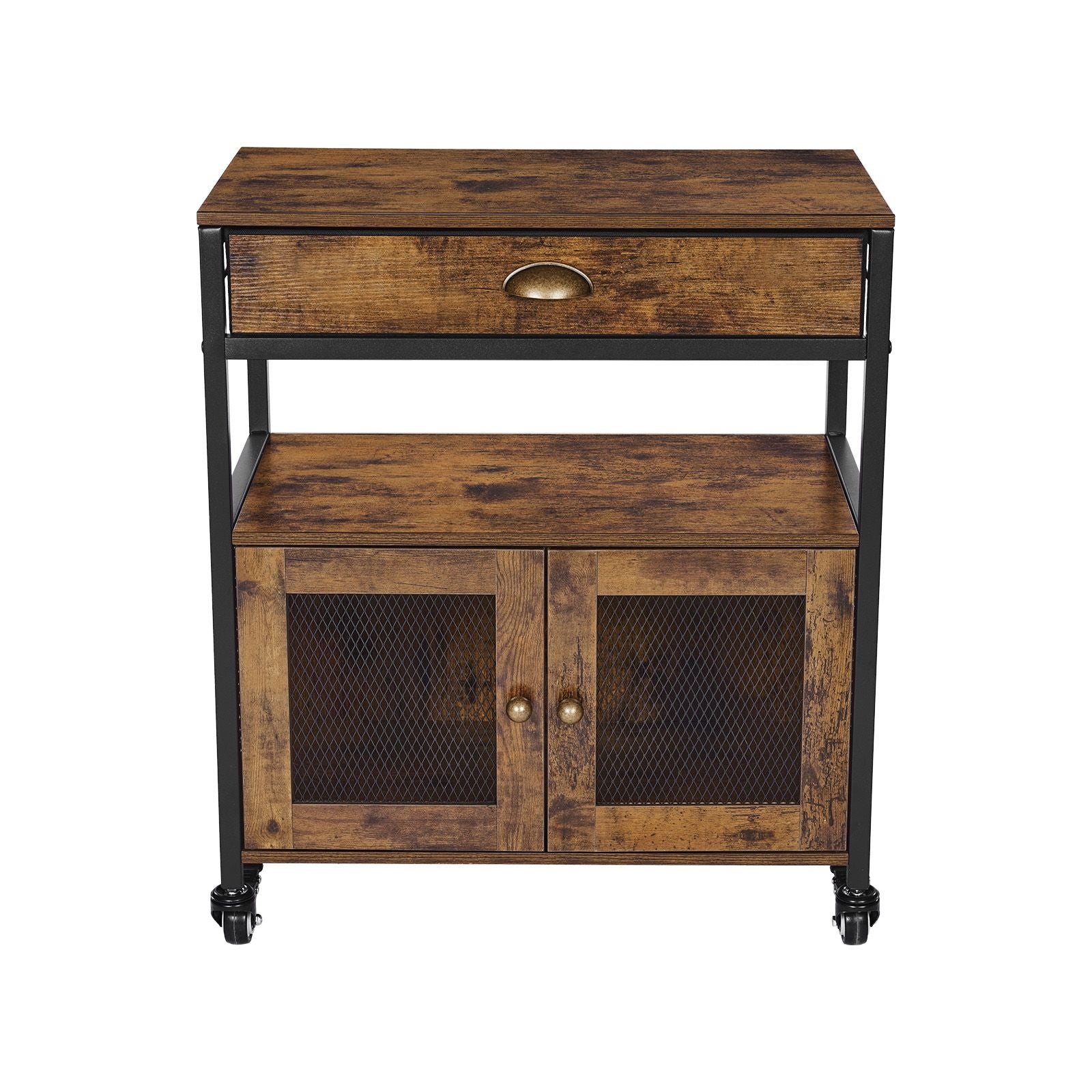 Farmhouse Coffee Bar Cabinet with Versatile Storage and Easy Mobility