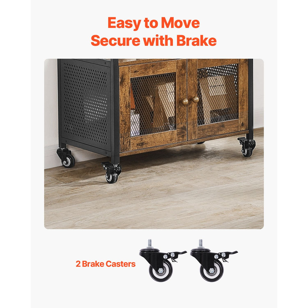 Farmhouse Coffee Bar Cabinet with Versatile Storage and Easy Mobility